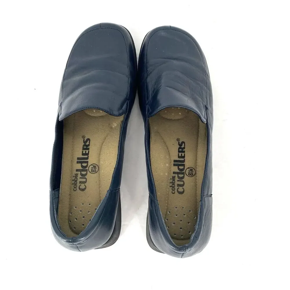 Cobbie Cuddlers Navy Leather Loafers Womens 8.5W Comfort Slip On Shoes